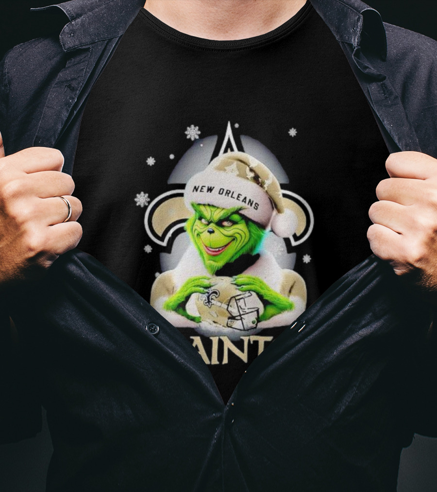 Grinch New Orleans Saints Christmas Snowflakes Football T-Shirt