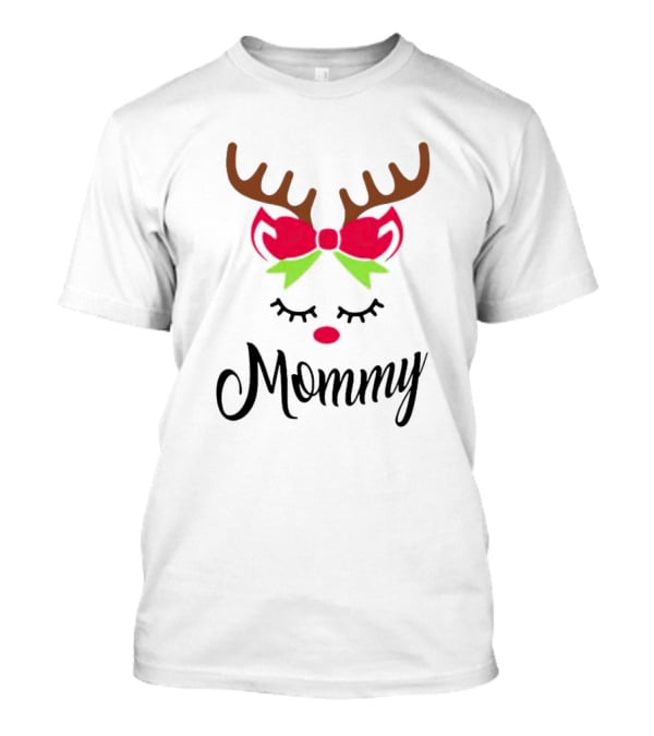Mommy Reindeer Antlers Christmas Bow T-Shirt