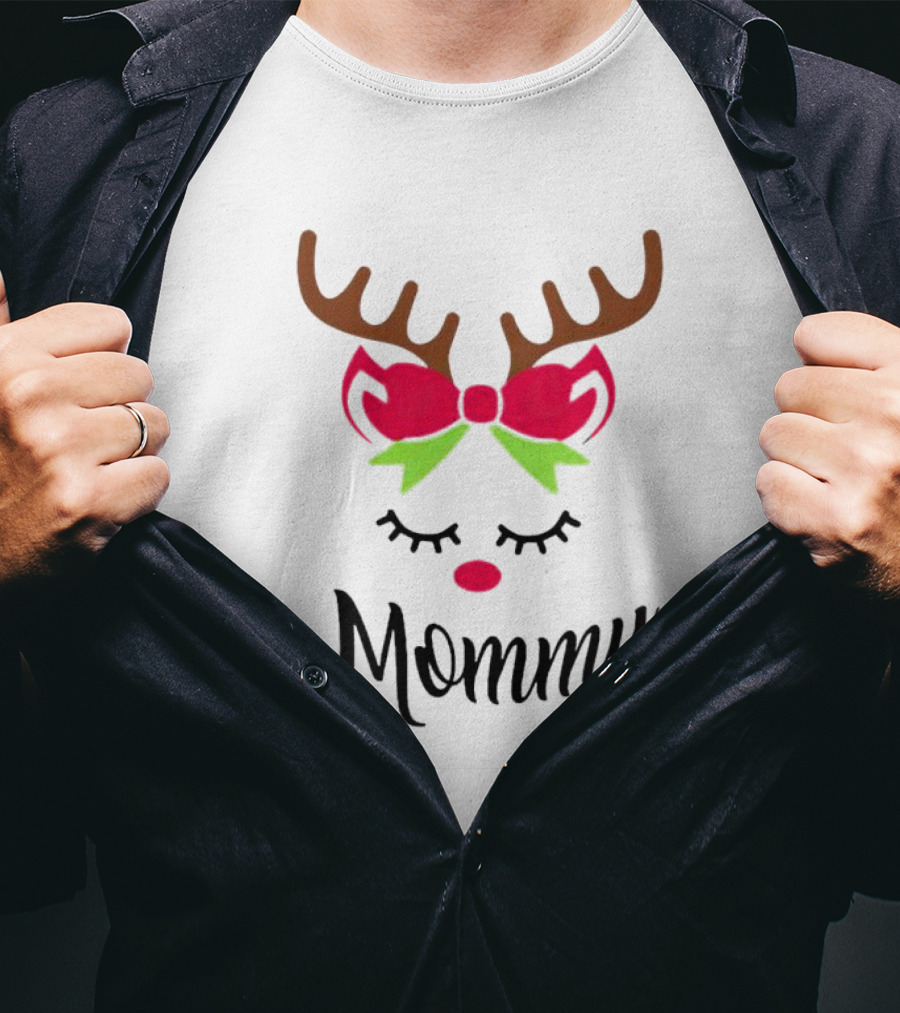 Mommy Reindeer Antlers Christmas Bow T-Shirt