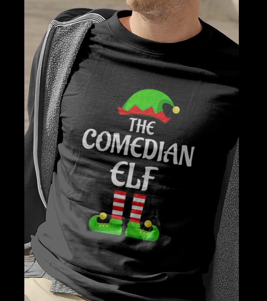The Comedian Elf Funny Christmas Striped Stockings And Hat T-Shirt