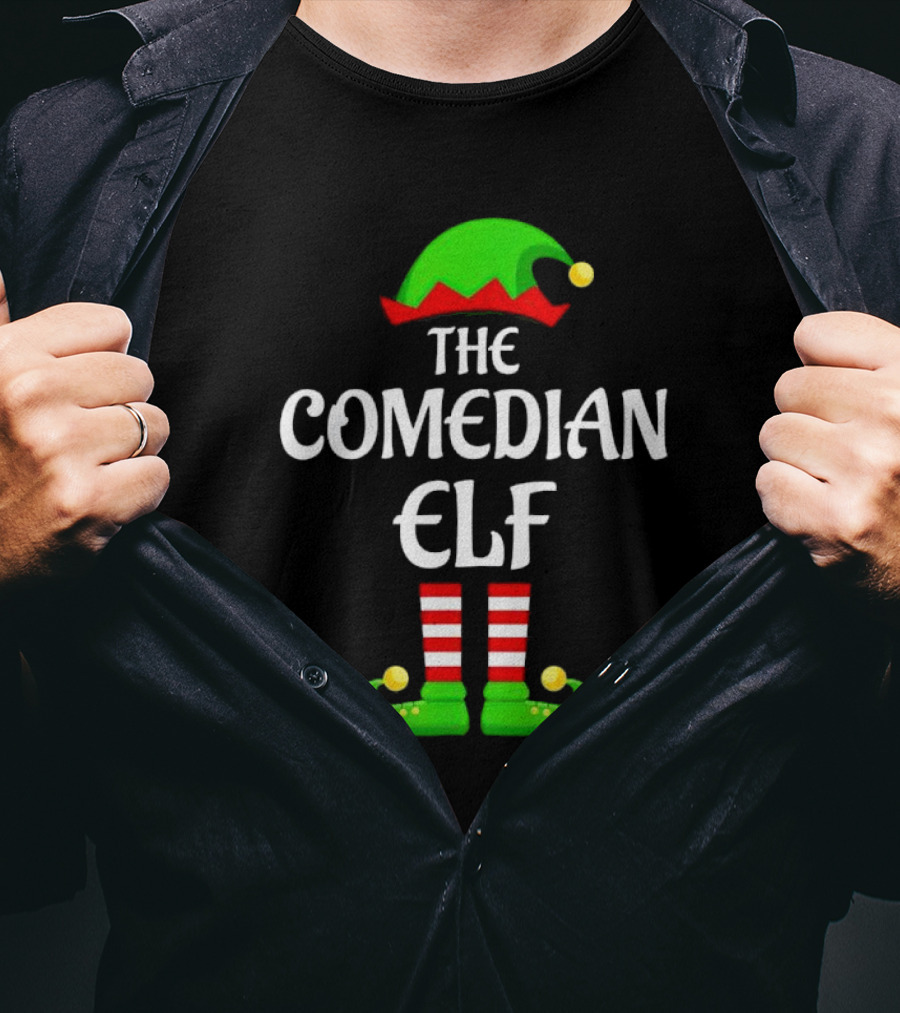 The Comedian Elf Funny Christmas Striped Stockings And Hat T-Shirt