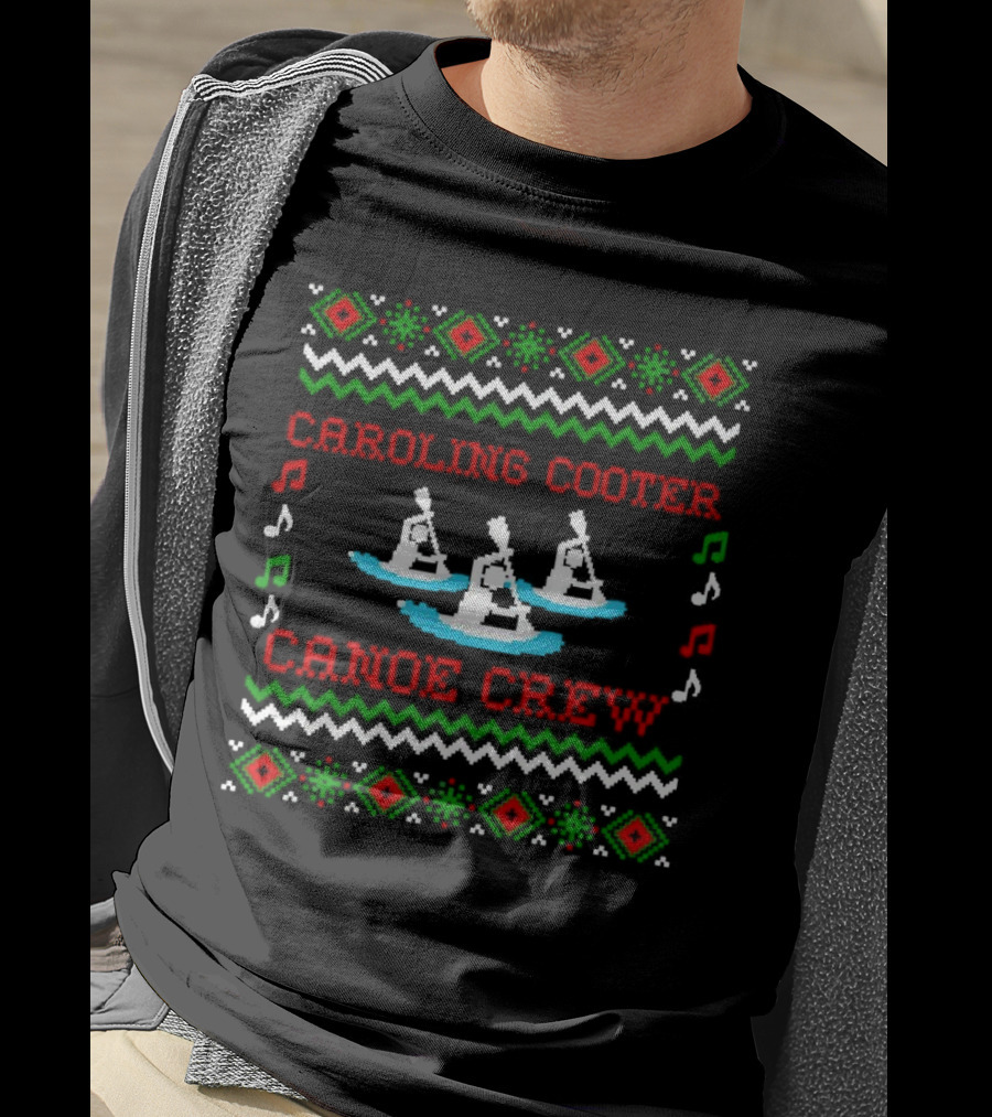 Caroling Cooter Canoe Crew Festive Holiday Pattern With Music Notes And Canoe T-Shirt