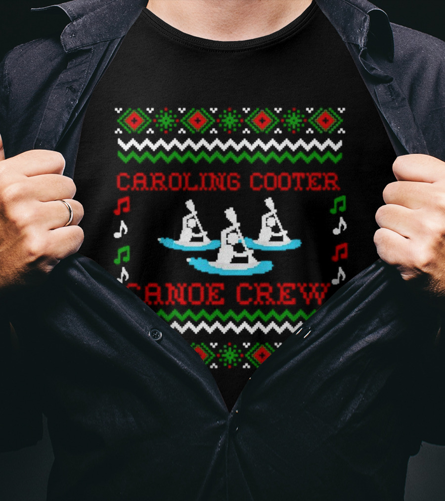 Caroling Cooter Canoe Crew Festive Holiday Pattern With Music Notes And Canoe T-Shirt
