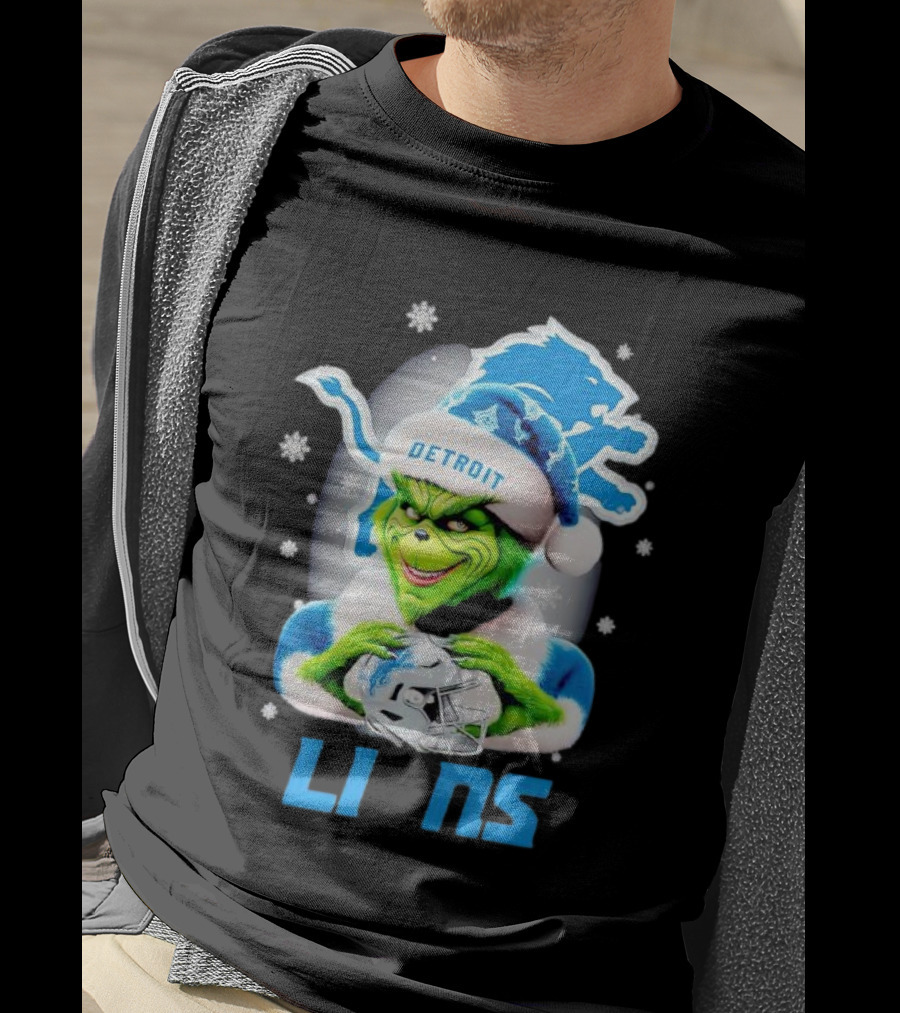 Grinch Loves Detroit Lions Christmas Holiday Football Magic T-Shirt