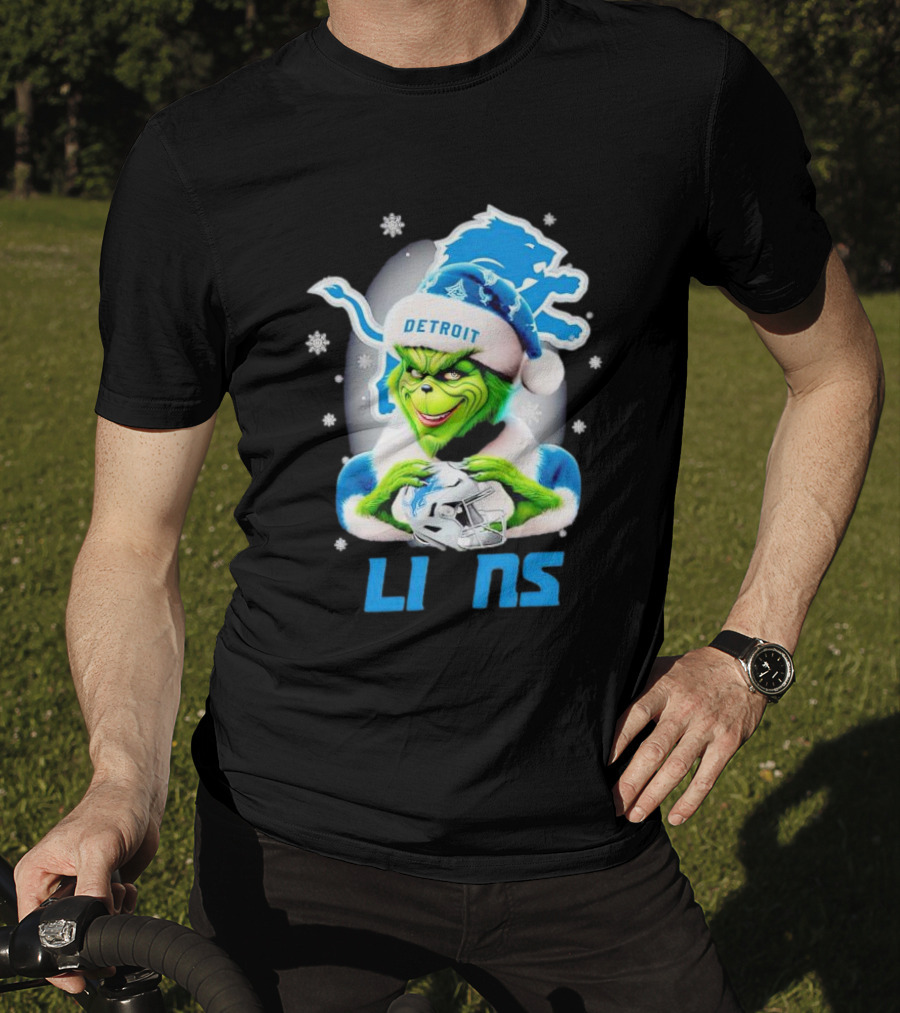 Grinch Loves Detroit Lions Christmas Holiday Football Magic T-Shirt