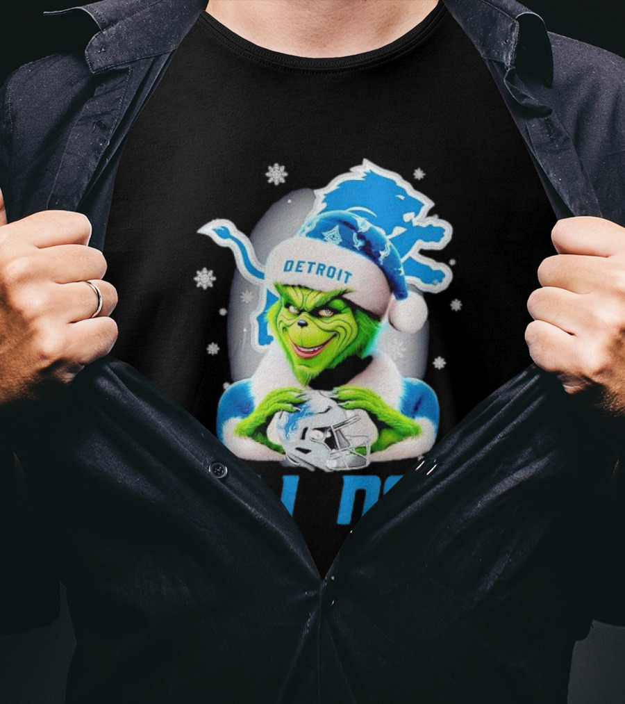 Grinch Loves Detroit Lions Christmas Holiday Football Magic T-Shirt