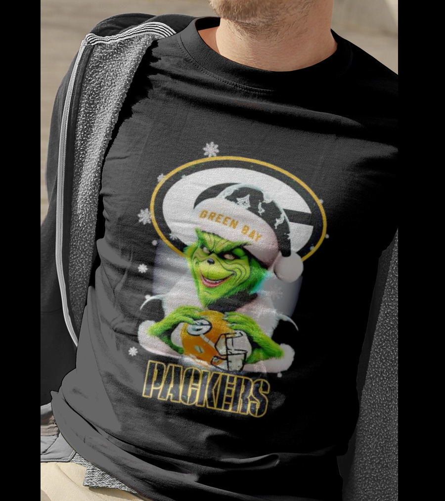 Green Bay Packers Grinch Christmas Fan Art Snowflakes Helmet T-Shirt