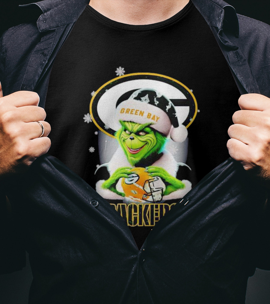 Green Bay Packers Grinch Christmas Fan Art Snowflakes Helmet T-Shirt