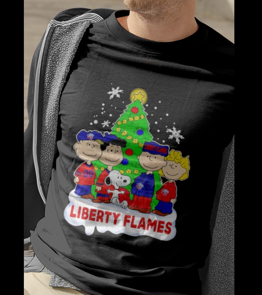 Liberty Flames Peanuts Characters Christmas Tree Snoopy Charlie Brown T-Shirt