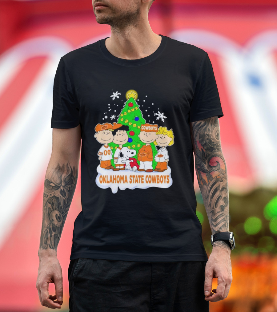 Peanuts Characters Oklahoma State Cowboys Christmas Tree T-Shirt