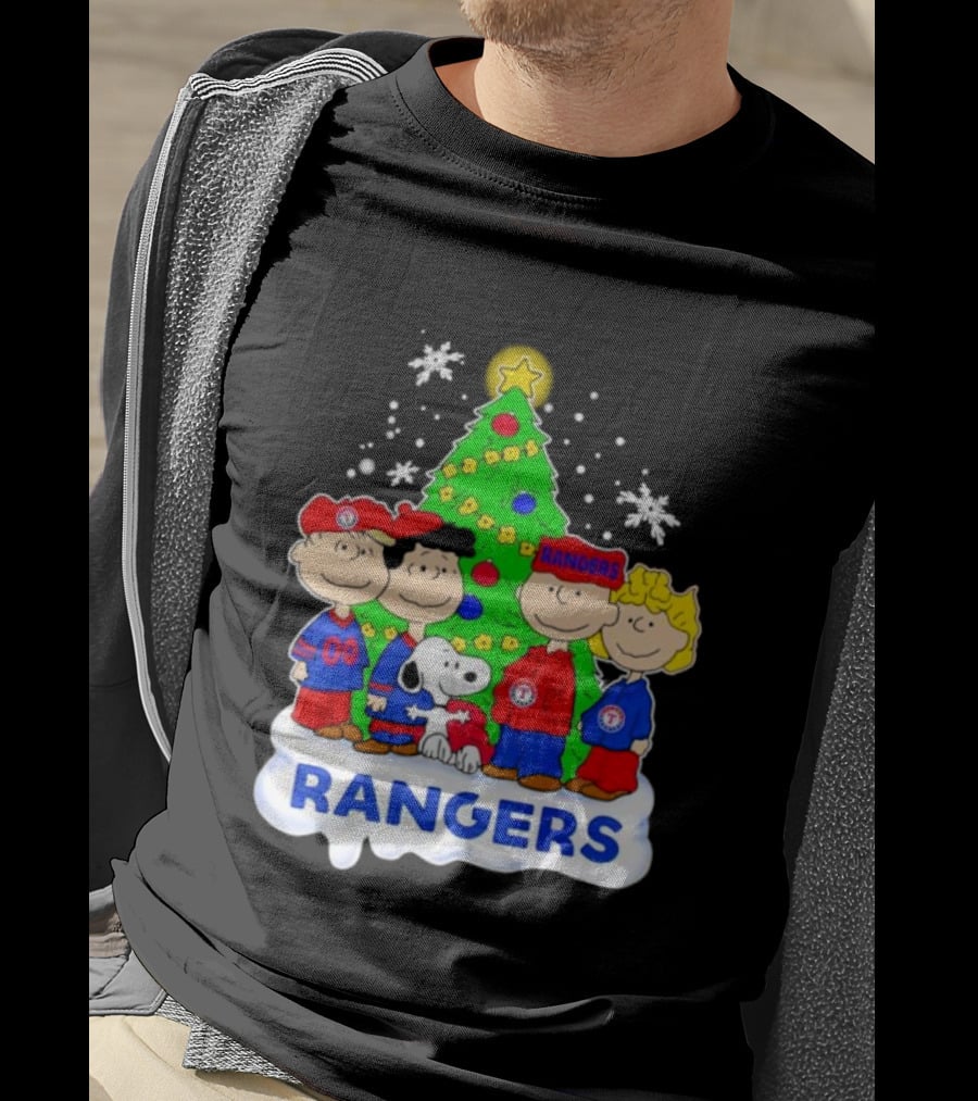 Peanuts Characters Texas Rangers Christmas Tree T-Shirt