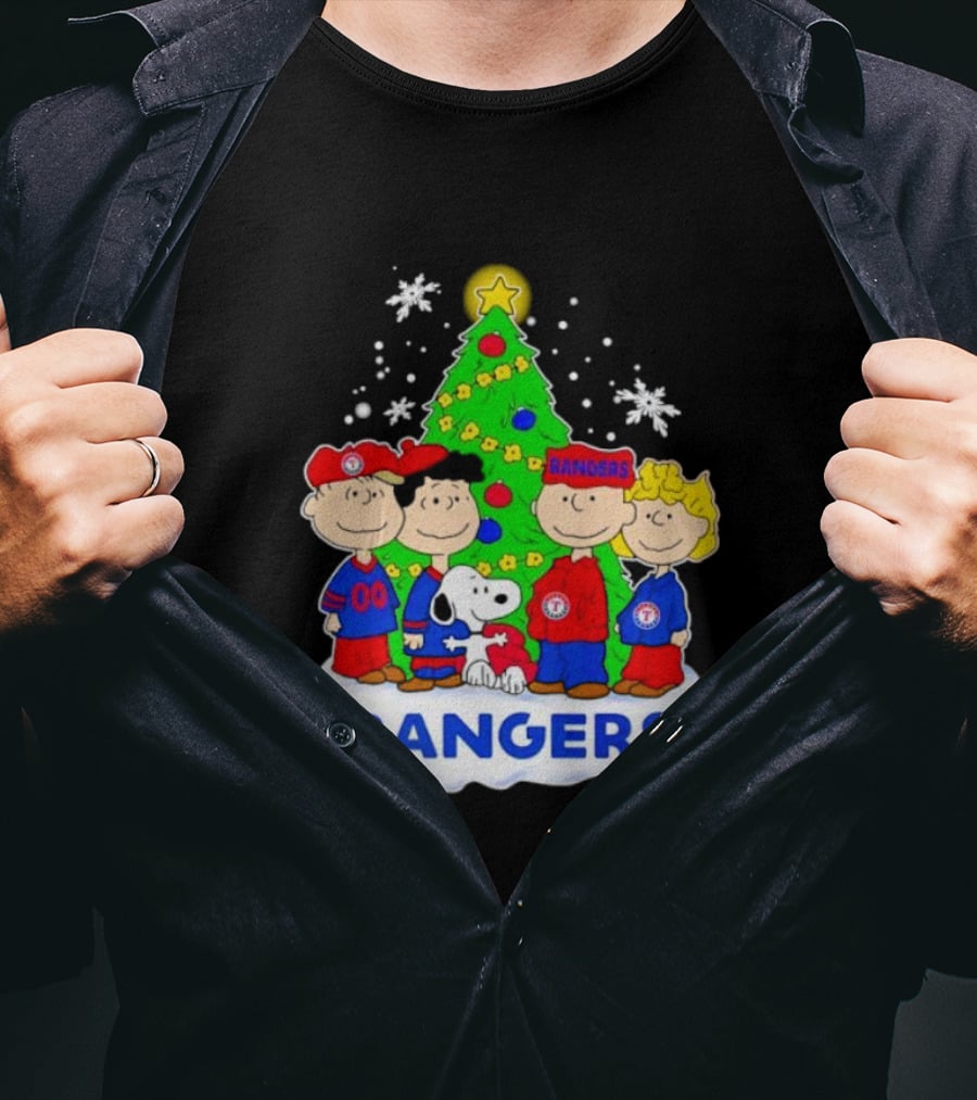 Peanuts Characters Texas Rangers Christmas Tree T-Shirt