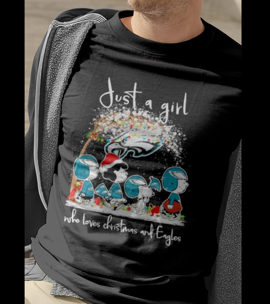 Peanuts Just A Girl Who Loves Christmas And Eagles T-Shirt