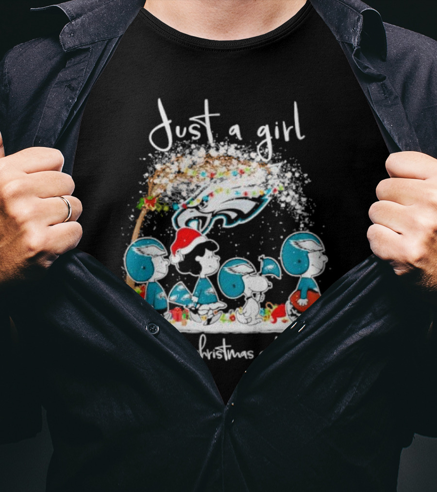 Peanuts Just A Girl Who Loves Christmas And Eagles T-Shirt
