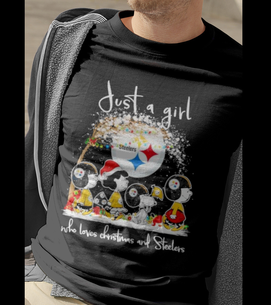 Just A Girl Who Loves Christmas And Steelers Peanuts Characters T-Shirt