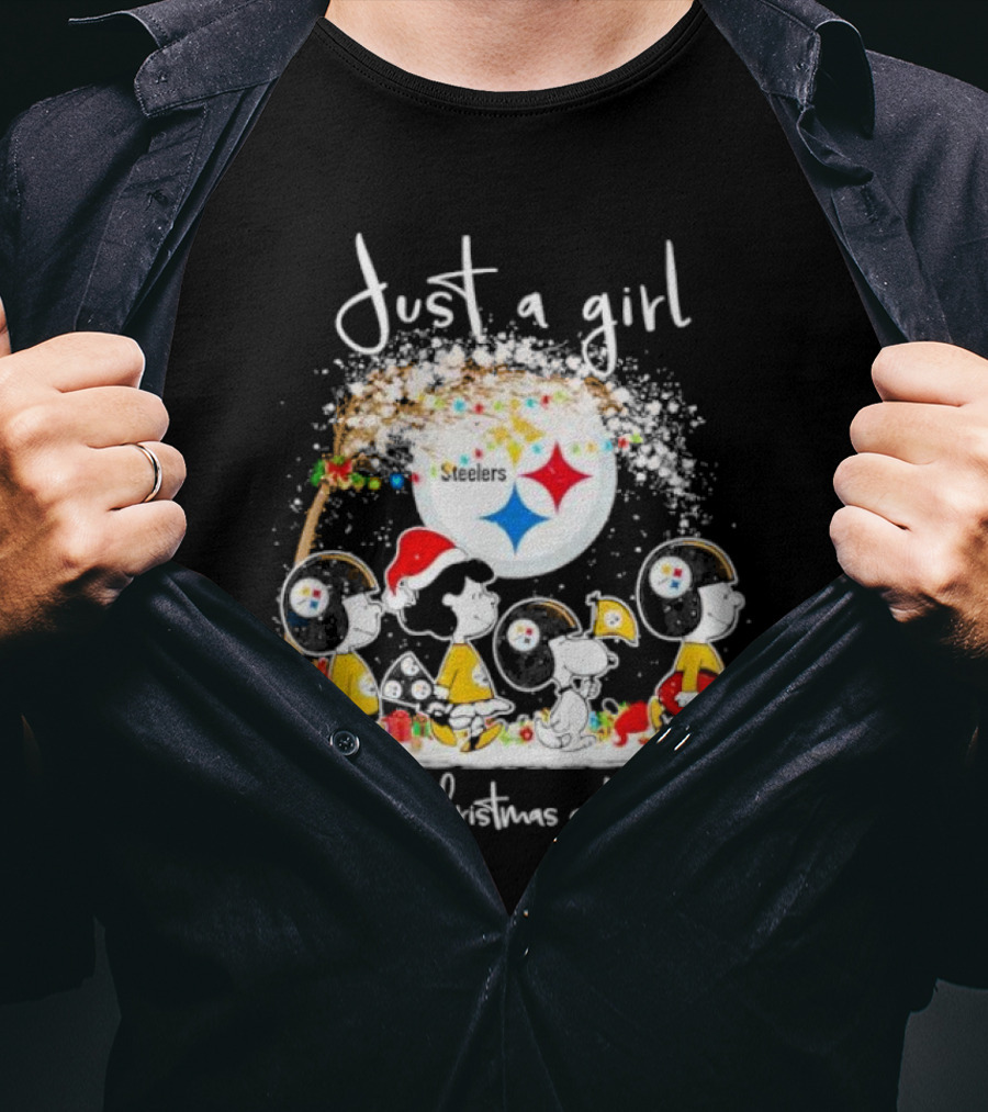 Just A Girl Who Loves Christmas And Steelers Peanuts Characters T-Shirt