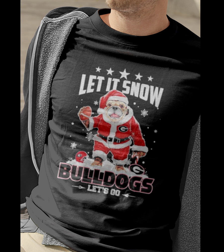 Santa Let It Snow Bulldogs Let's Go Football Christmas T-Shirt