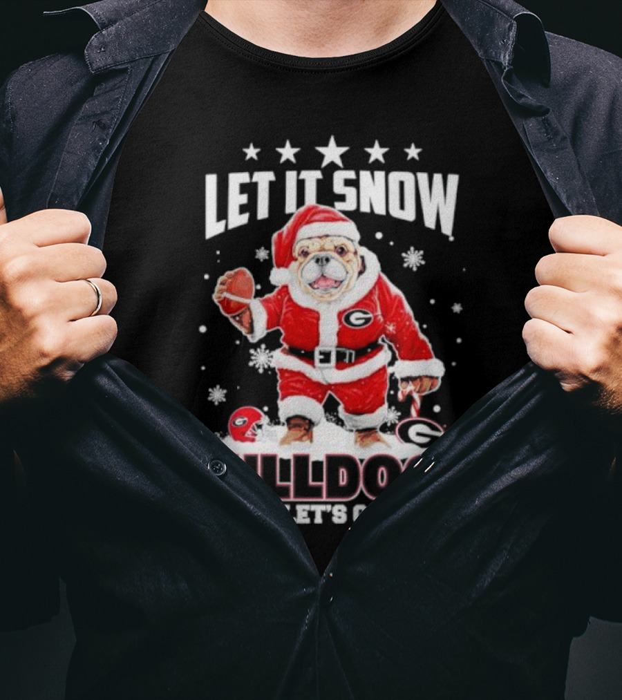 Santa Let It Snow Bulldogs Let's Go Football Christmas T-Shirt