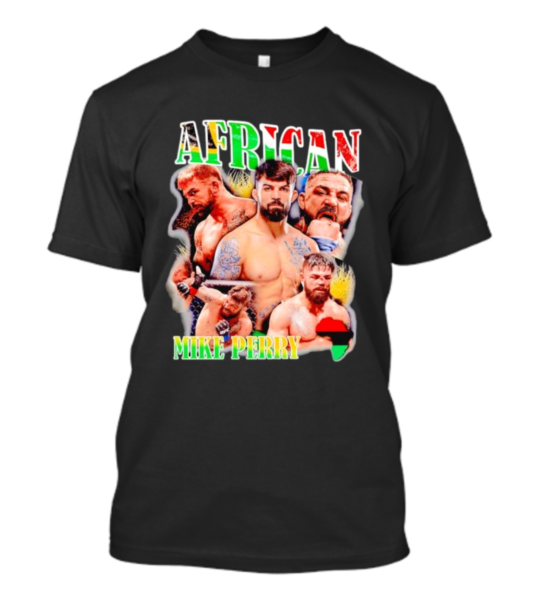 AFRICAN MIKE PERRY Fighter Collage With Black Red Green Map T-Shirt