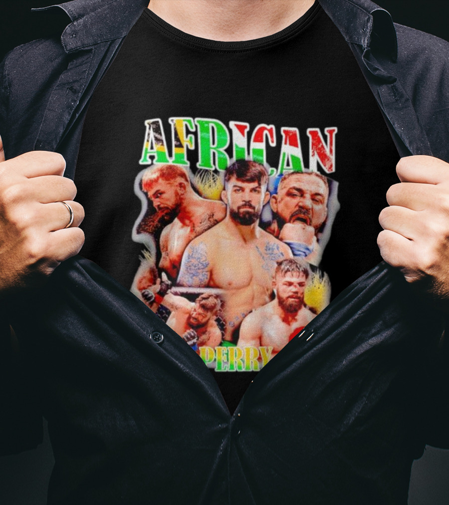 AFRICAN MIKE PERRY Fighter Collage With Black Red Green Map T-Shirt