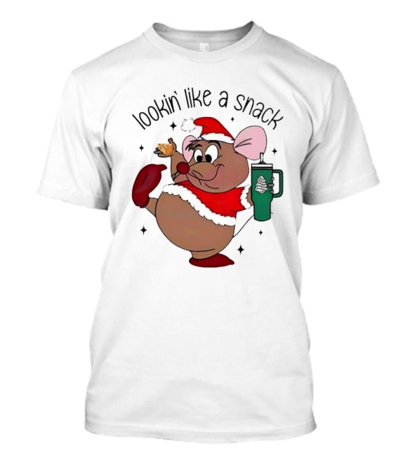 Cinderella Gusgus Lookin Like A Snack Christmas Santa Outfit With Cookie And Drink T-Shirt