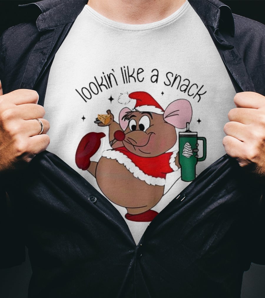 Cinderella Gusgus Lookin Like A Snack Christmas Santa Outfit With Cookie And Drink T-Shirt