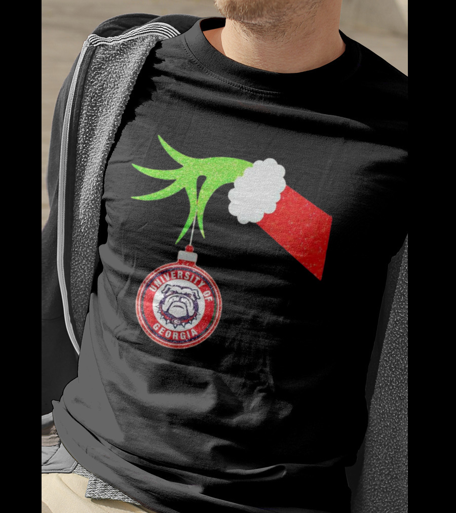 Grinch Hand Holding University Of Georgia Bulldogs Christmas T-Shirt