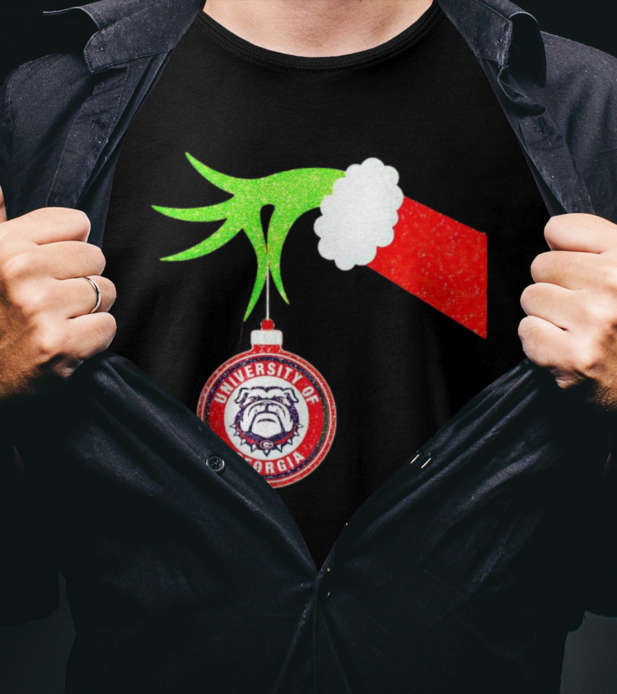Grinch Hand Holding University Of Georgia Bulldogs Christmas T-Shirt