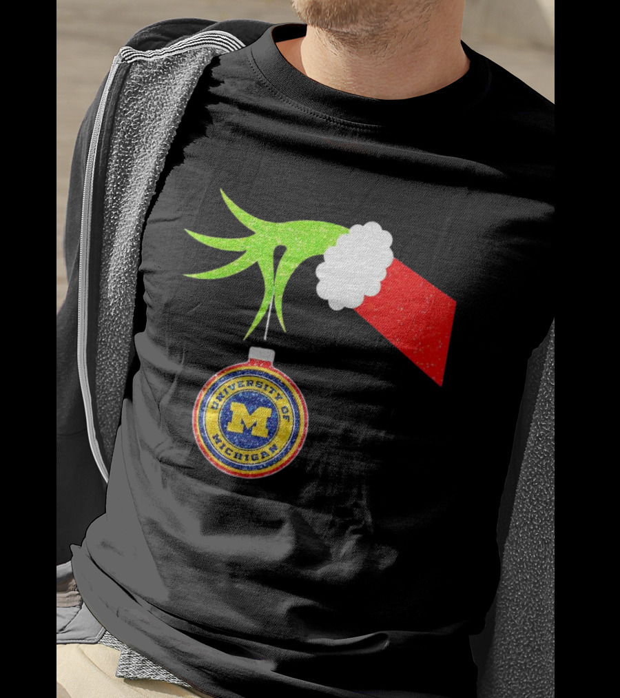 University Of Michigan Christmas Grinch Hand T-Shirt