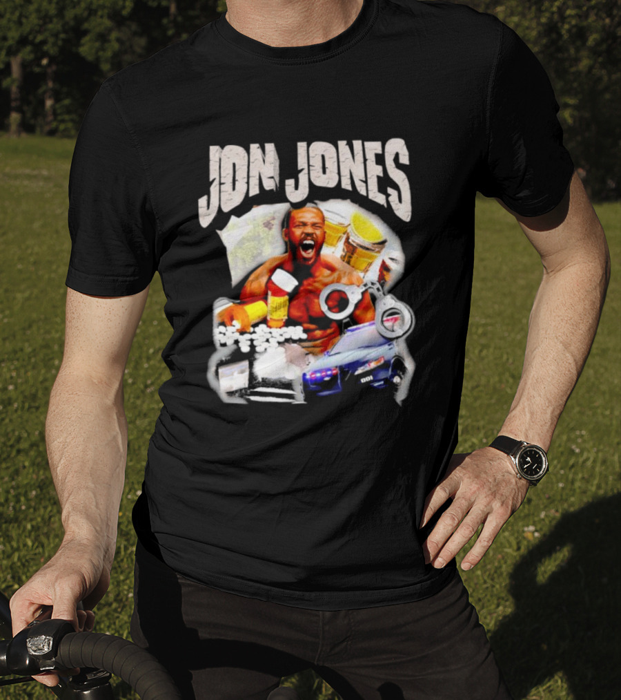 Jon Jones Vintage Police Car Handcuffs Pills Bottles T-Shirt