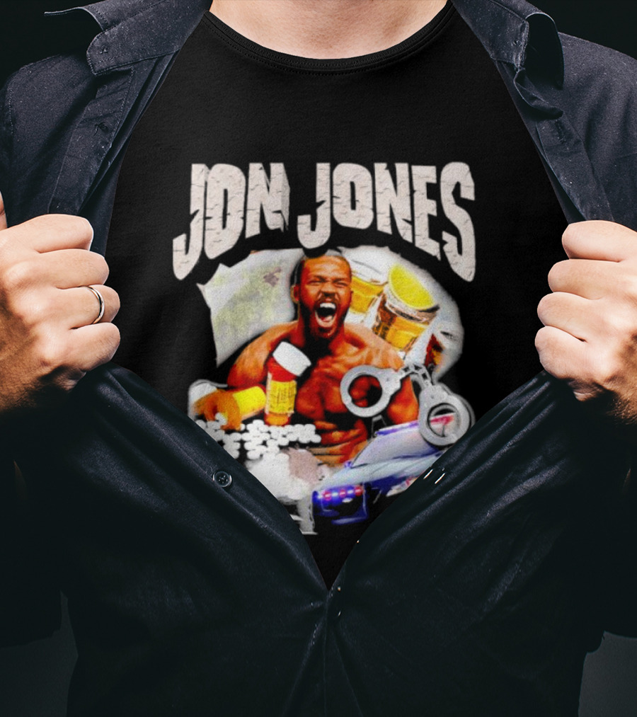 Jon Jones Vintage Police Car Handcuffs Pills Bottles T-Shirt