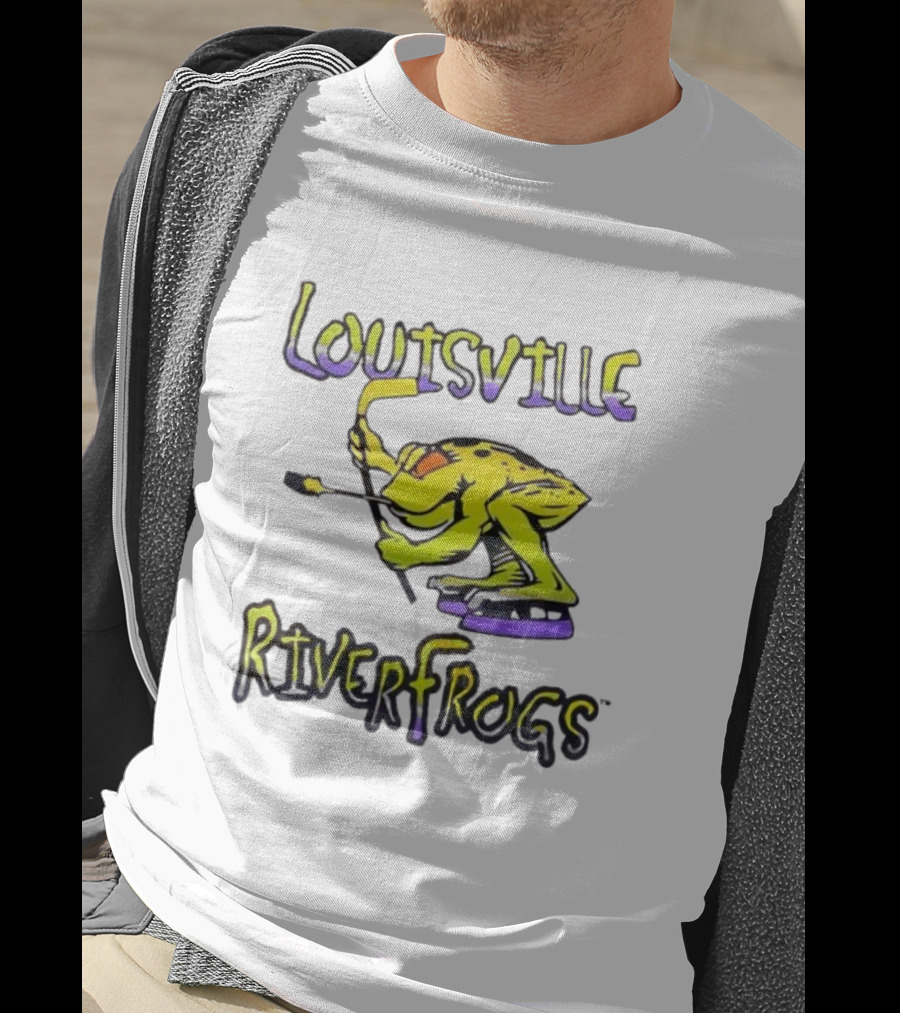 Louisville RiverFrogs Frog Playing Hockey T-Shirt