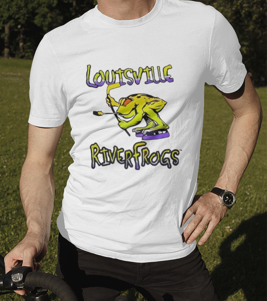 Louisville RiverFrogs Frog Playing Hockey T-Shirt