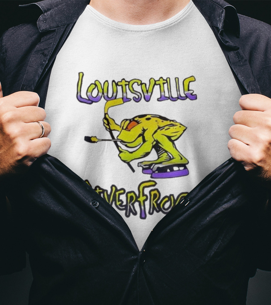 Louisville RiverFrogs Frog Playing Hockey T-Shirt