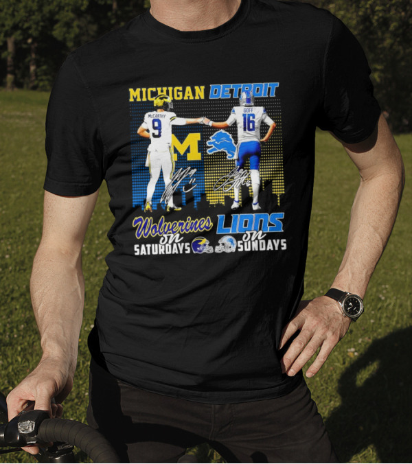 Michigan Wolverines McCarthy On Saturdays Detroit Lions Goff On Sundays T-Shirt