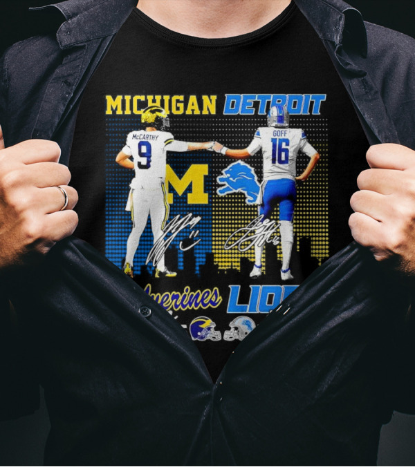 Michigan Wolverines McCarthy On Saturdays Detroit Lions Goff On Sundays T-Shirt