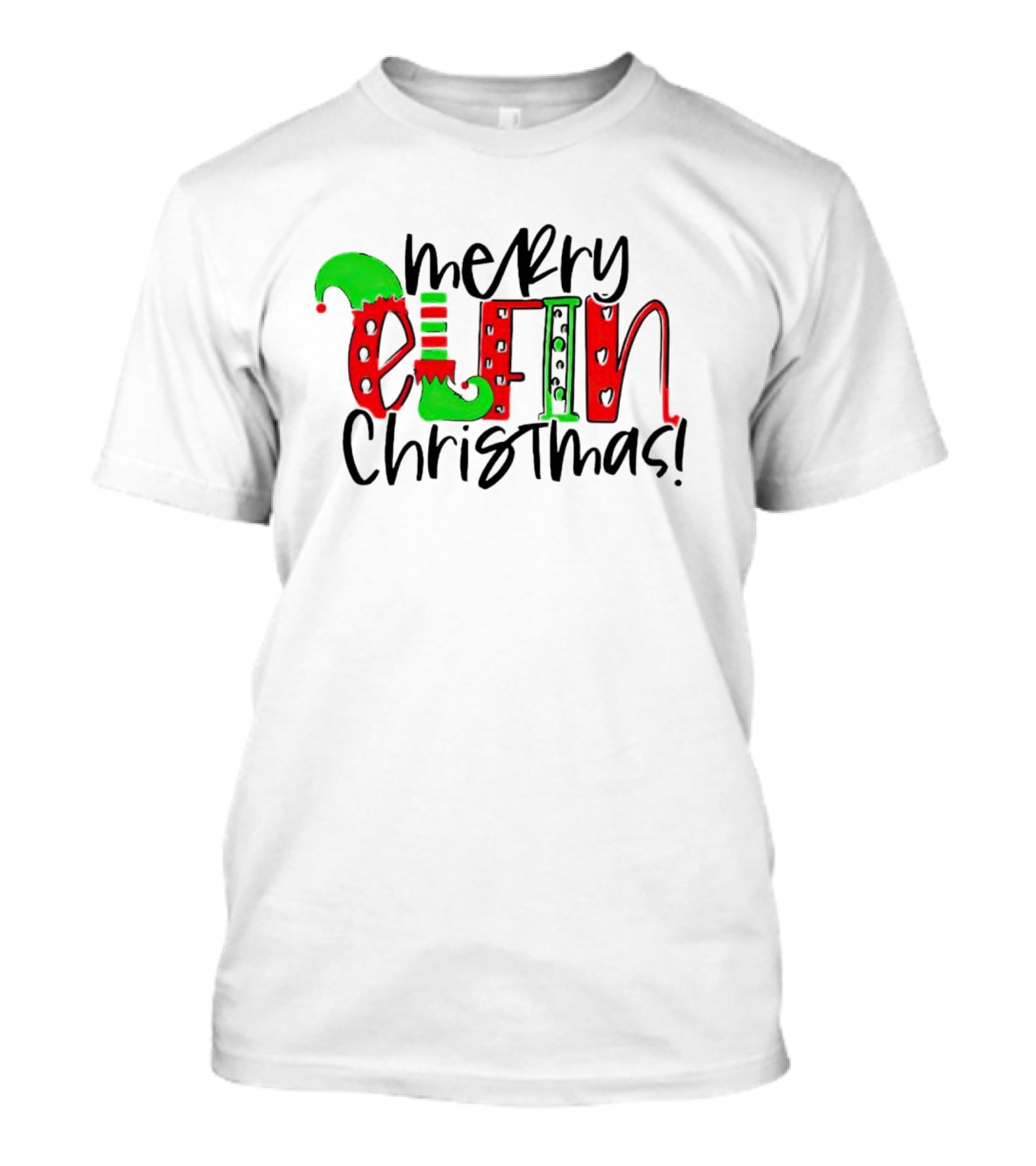 Merry Elfin Christmas Green Elf Shoe And Hat Red Stripes And Polka Dots T-Shirt