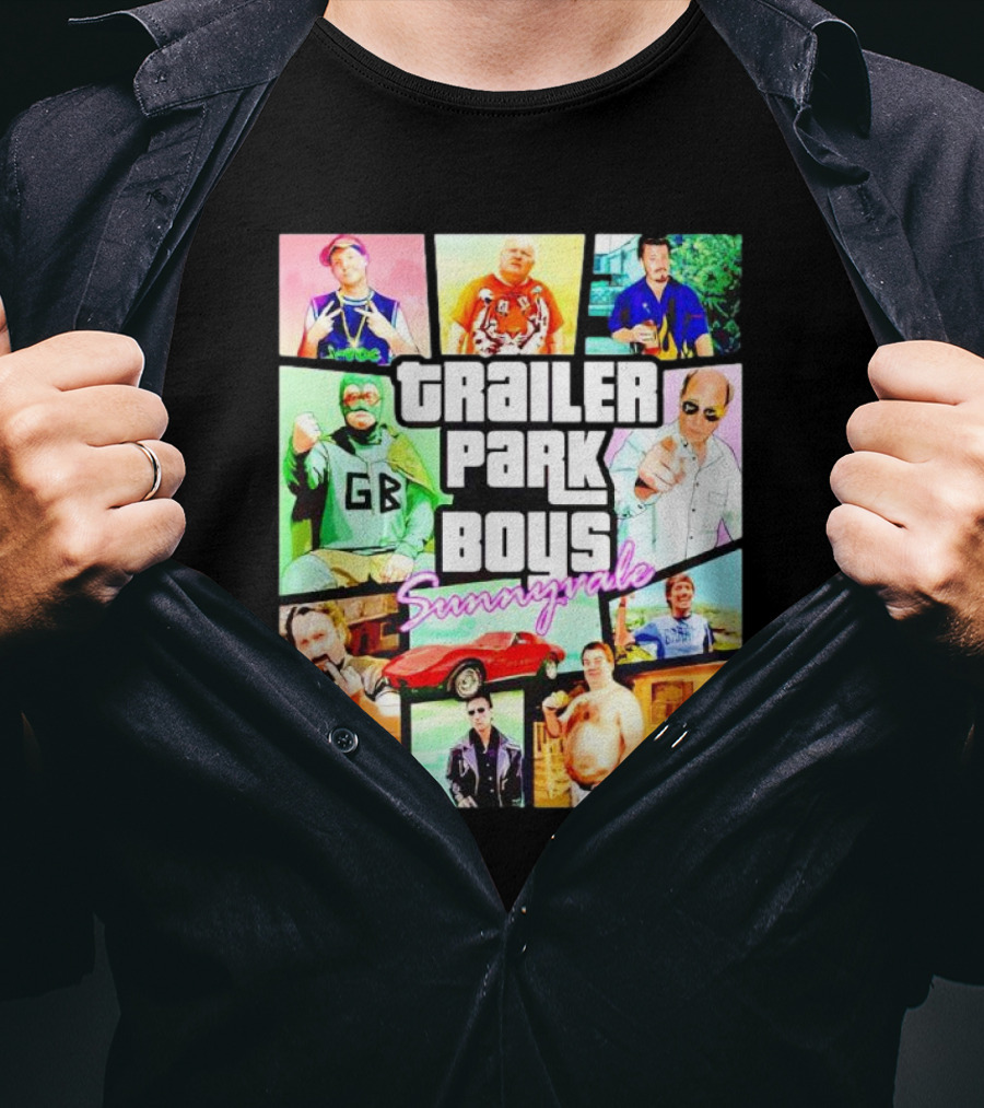 Trailer Park Boys Sunnyvale Collage Of Characters And Car In Vibrant Colors T-Shirt