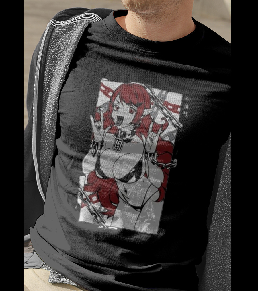 Vampiress Waifu Anime Red Hair Chains Gothic T-Shirt