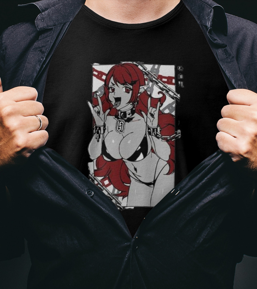Vampiress Waifu Anime Red Hair Chains Gothic T-Shirt