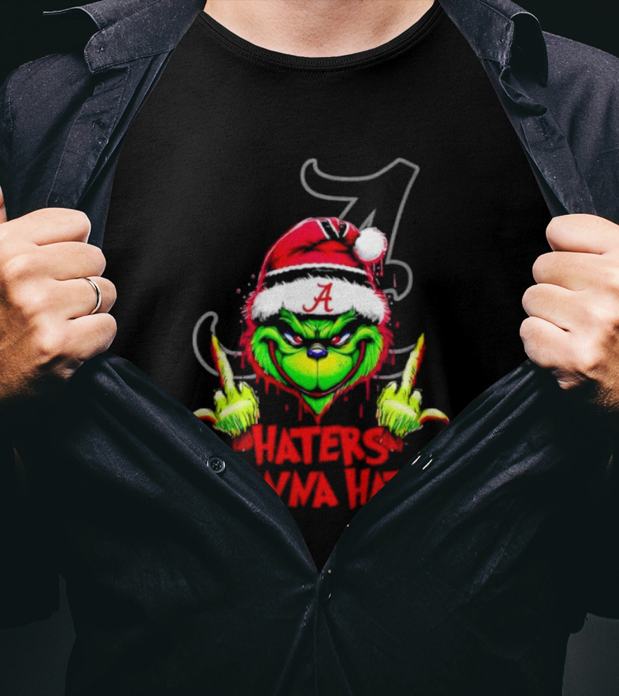 Alabama Crimson Tide Grinch Haters Gonna Hate Middle Finger T-Shirt