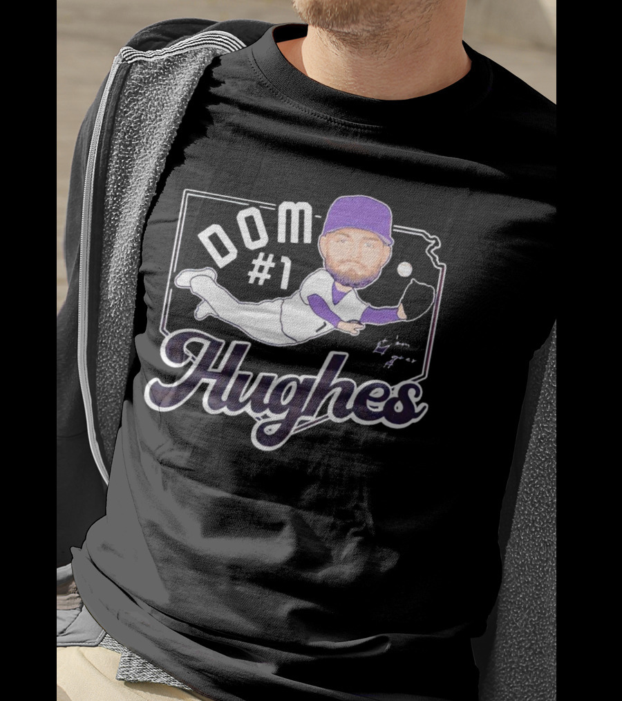 Dom #1 Hughes Caricature Baseball Player Signature T-Shirt