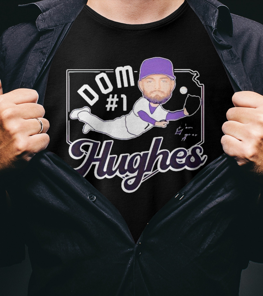Dom #1 Hughes Caricature Baseball Player Signature T-Shirt
