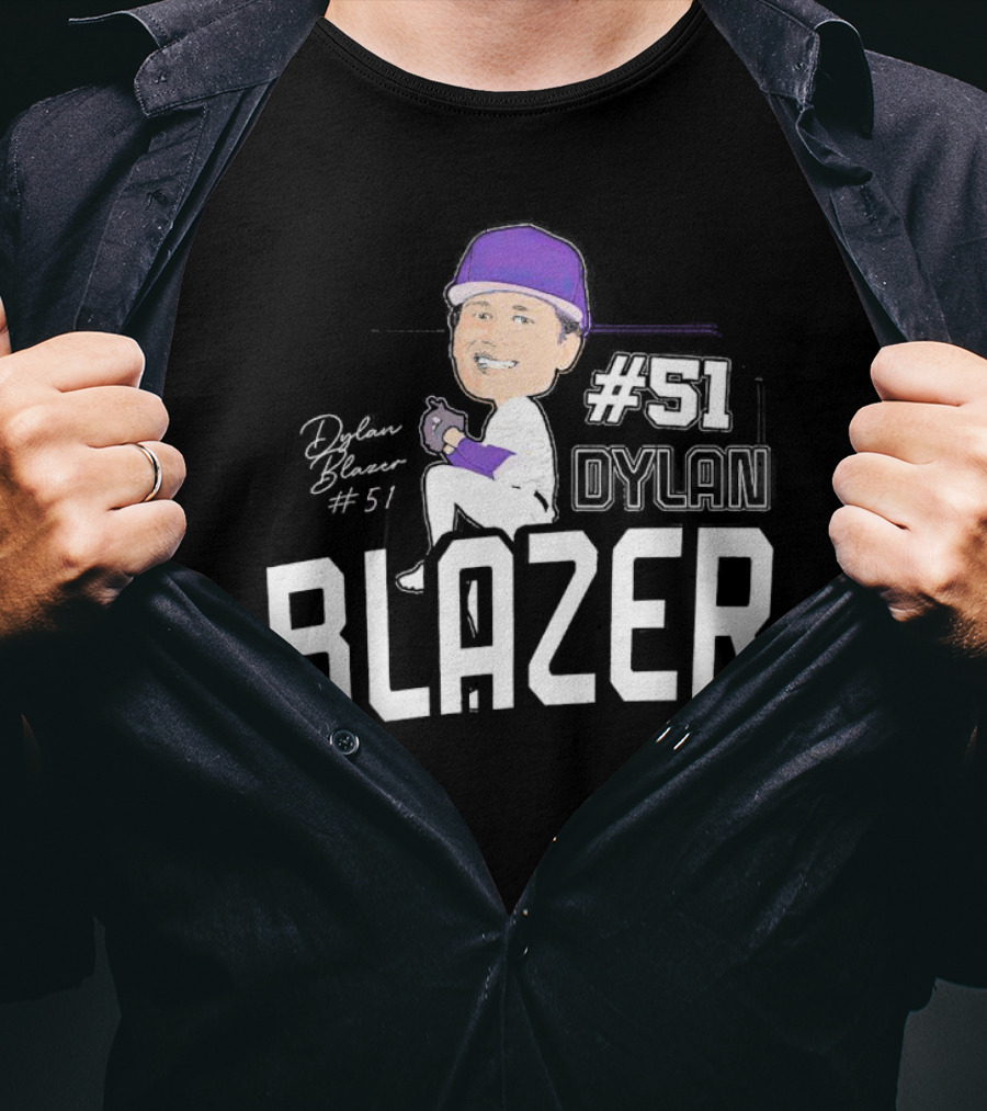 Dylan Blazer #51 Caricature Signature Baseball T-Shirt