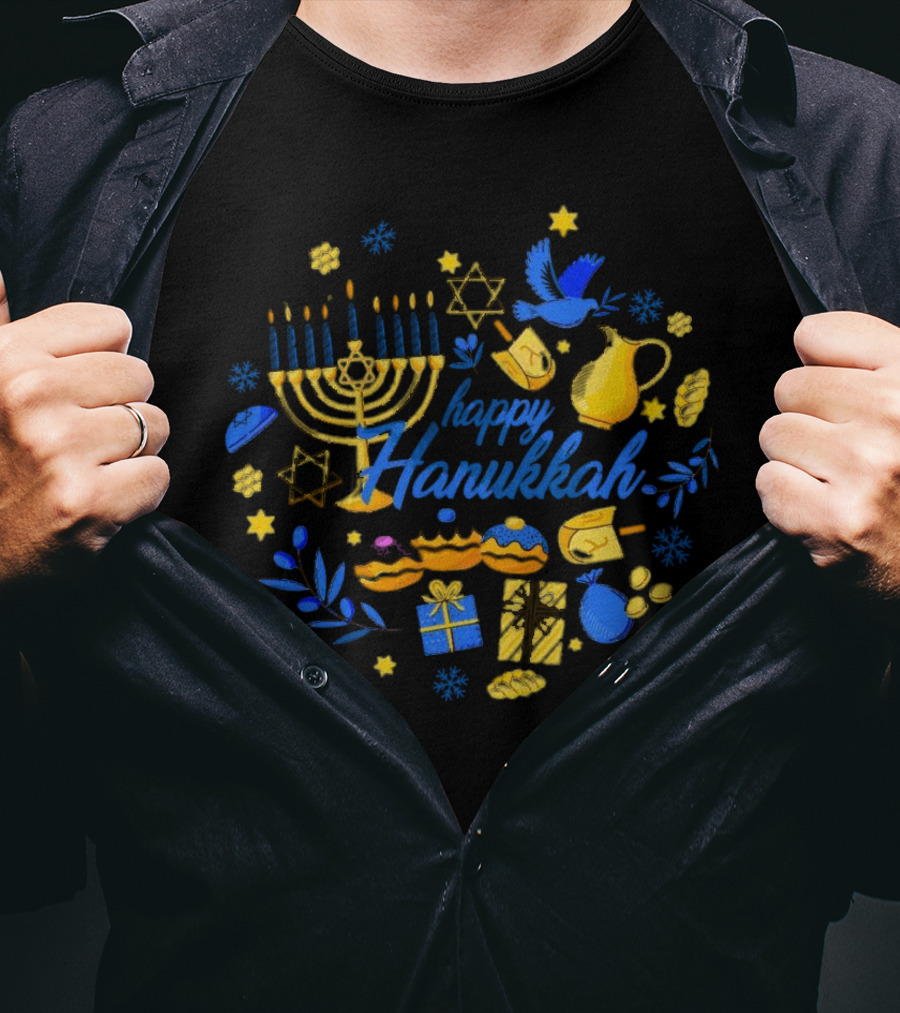 Happy Hanukkah Menorah Dreidel Gifts Star Of David Celebrations T-Shirt