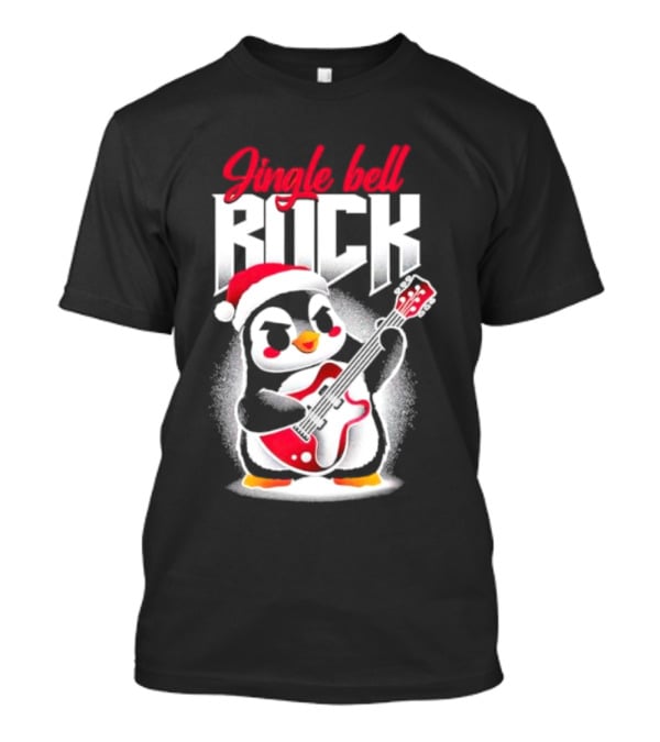 Jingle Bell Rock Penguin Playing Christmas Guitar In Santa Hat T-Shirt