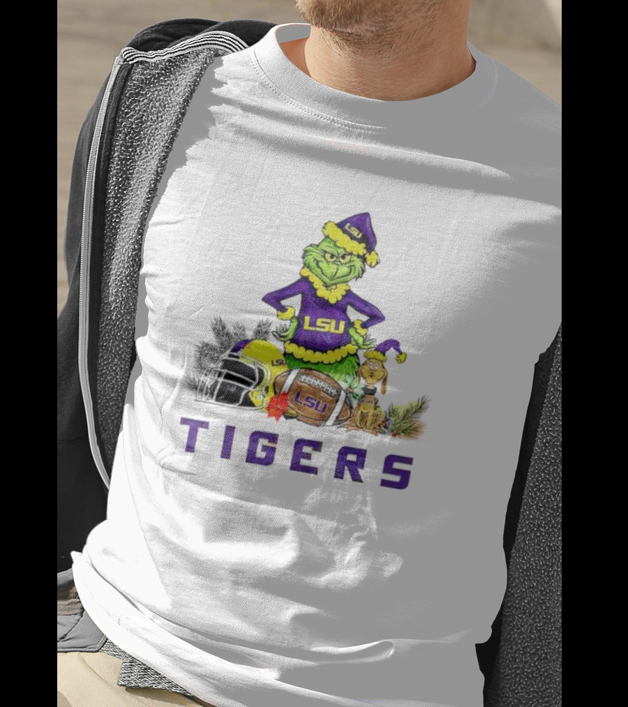 LSU Tigers Grinch And Max Dog Christmas Football T-Shirt