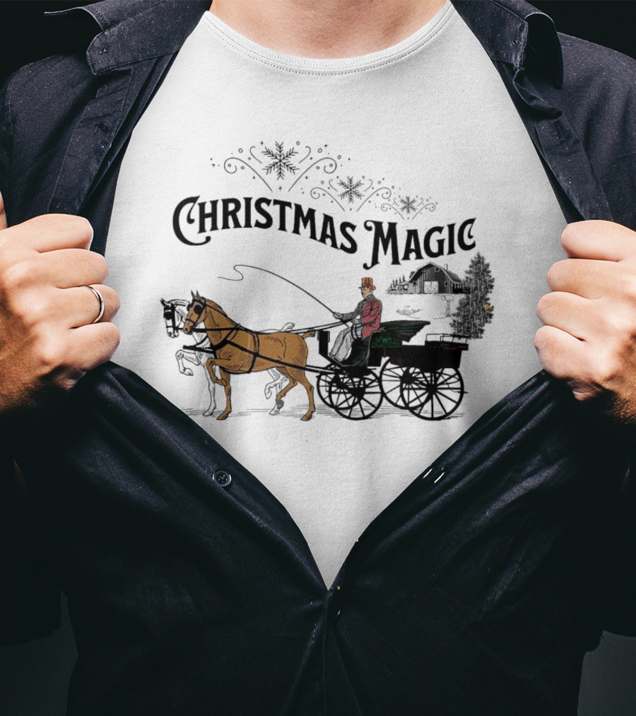 Christmas Magic Horse And Carriage Scene T-Shirt