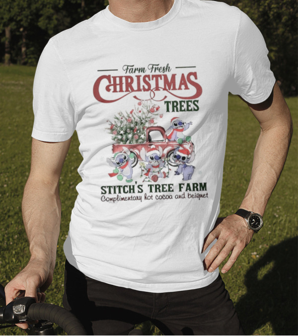 Farm Fresh Christmas Trees Stitch’s Tree Farm Complimentary Hot Cocoa And Beignet T-Shirt