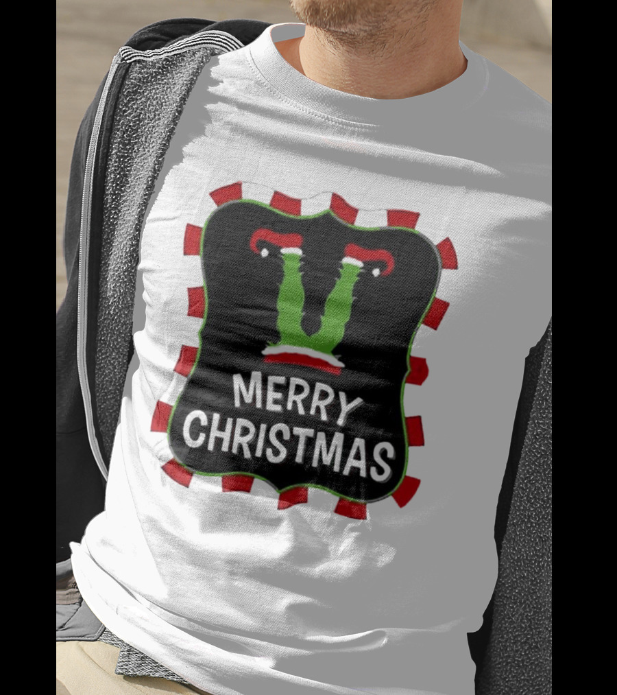 Merry Christmas Green Monster With Santa Hat T-Shirt